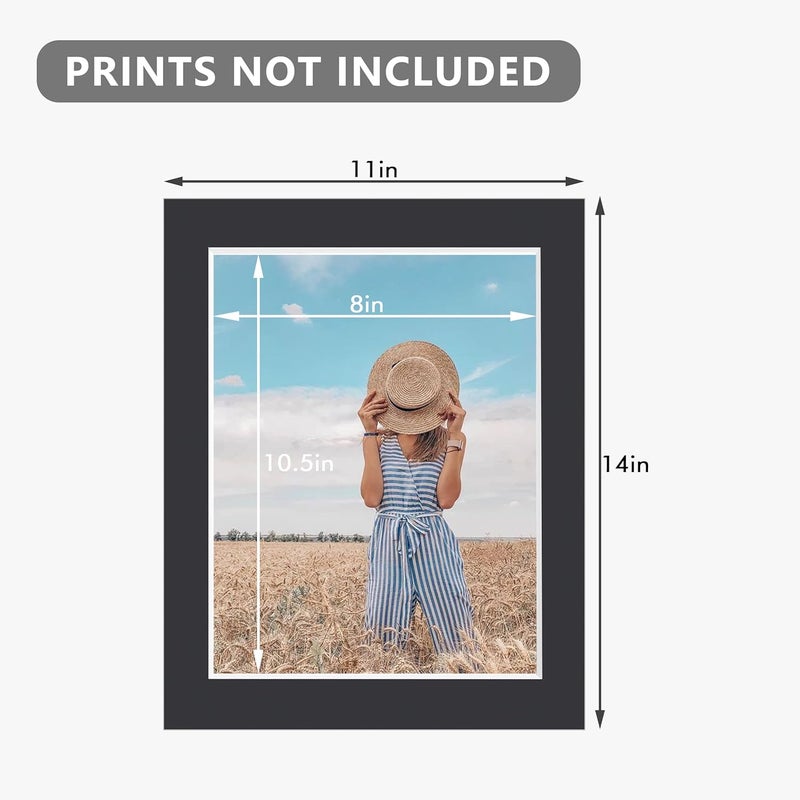 Somime 10 Pack Pre-Cut 11 x 14 Black Picture Mats for 8.5x11 Photos - White Core Bevel Cut Frame Matte, Acid Free, Ideal for Frames/Artwork/Prints - Image 3
